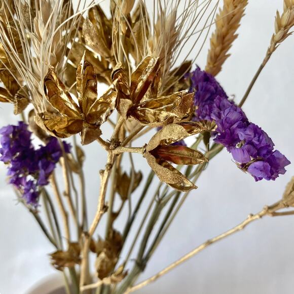 Purple and Gold mixed dried flower arrangement bouquet - Picture 6 of 9